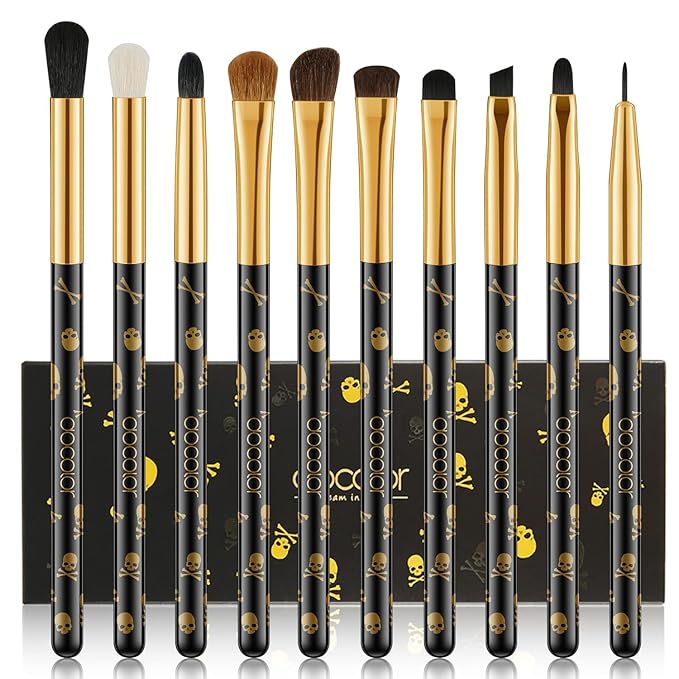 Docolor Eye Makeup Brushes 10Pcs Skull Printed Eyeshadow Makeup Brush Set Blending Concealer Eyebrow Eye Liners Premium Synthetic Eyeshadow Crease Brow Brush