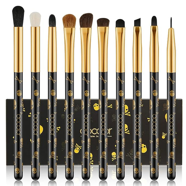 Docolor Eye Makeup Brushes 10Pcs Skull Printed Eyeshadow Makeup Brush Set Blending Concealer Eyebrow Eye Liners Premium Synthetic Eyeshadow Crease Brow Brush