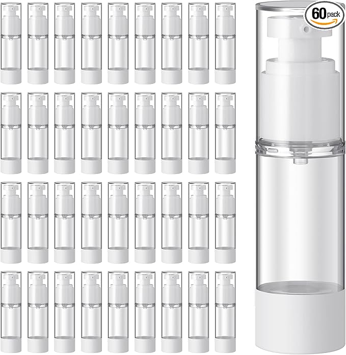 Sabary 60 Pcs Clear Airless Pump Bottles Refillable Cosmetic Travel Size Dispenser Vacuum Plastic Travel Bottles Empty Lotion Pump Dispenser Liquid Toiletry Container(2.7 oz)