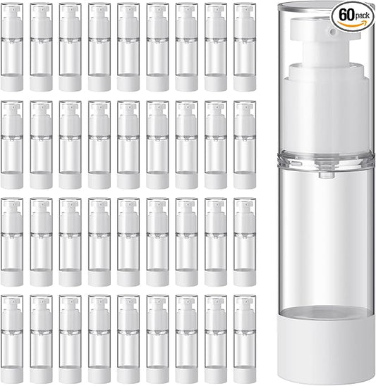 Sabary 60 Pcs Clear Airless Pump Bottles Refillable Cosmetic Travel Size Dispenser Vacuum Plastic Travel Bottles Empty Lotion Pump Dispenser Liquid Toiletry Container(2.7 oz)