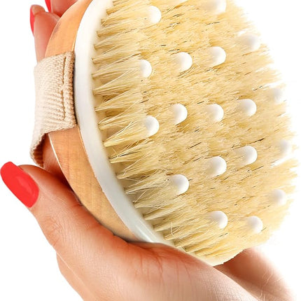 Dry Body Brush (1 Pack) - Reduce Cellulite, Dry Brush for Cellulite and Lymphatic Drainage, Exfoliating Brush with Soft Massage Nodules, Shower Brush Body Scrubber (100% Natural Bristle Brush)