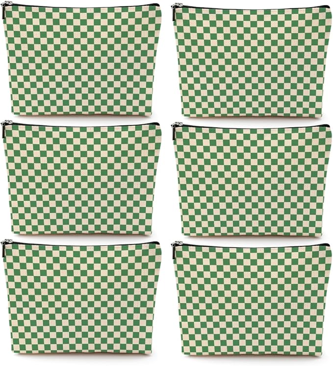 6 Pcs Checkered Makeup Bags Make up Bag Cosmetic Bags for Women Girls Sister Wife Bridesmaid Friendship Christmas Birthday Travel Toiletry Bag Aesthetic Zipper Organizer Accessories, Cute Green Plaid