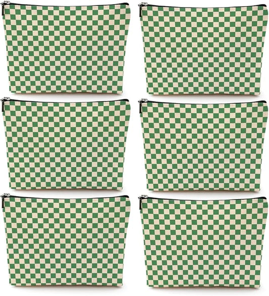 6 Pcs Checkered Makeup Bags Make up Bag Cosmetic Bags for Women Girls Sister Wife Bridesmaid Friendship Christmas Birthday Travel Toiletry Bag Aesthetic Zipper Organizer Accessories, Cute Green Plaid