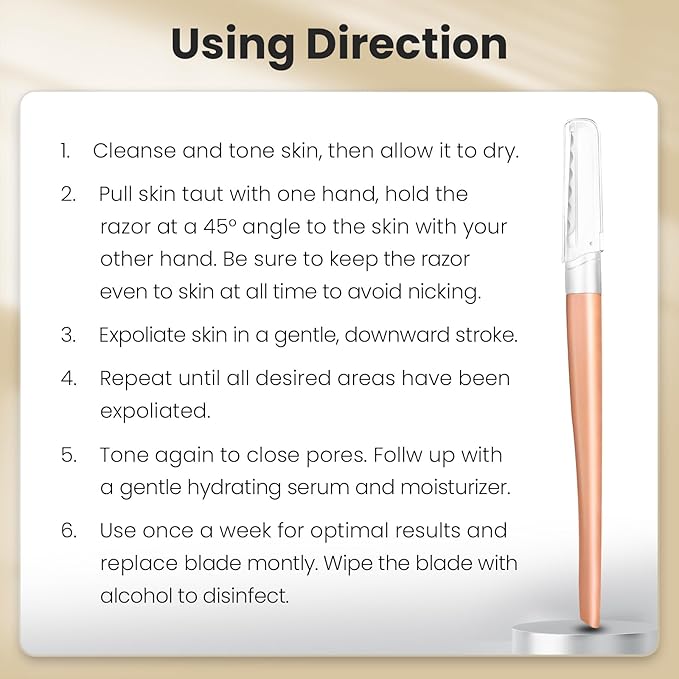 Dermaplaning Tool for Face Exfoliation, with 20 Replaceable Blades, Facial Shaver/Eyebrow Razor, Peach Fuzz Removal Eyebrow Shaper for Women, Easy to Use Dermaplaner Help Exfoliate and Smooth Skin