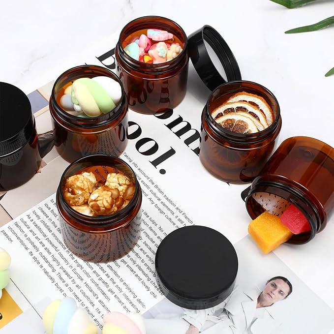 Tanlade 40 Pcs 2 oz Plastic Jars with Lids Round Cosmetic Containers Refillable Containers for Powder Liquid Food Storage Kitchen Cosmetic Lotion Ointments Creams Essential Oil(Amber)