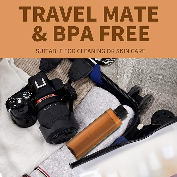 LISAPACK 8.3oz Travel Bottles with Flip Cap (4 Pcs) Empty Dispenser Container for Travel Size Cosmetics (250ml, Brown)