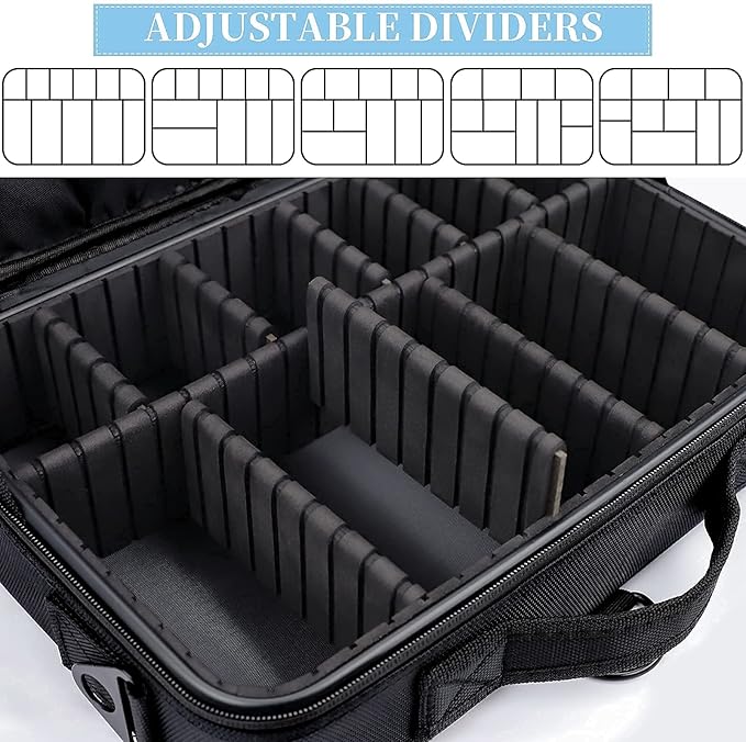 JOURMON Travel Makeup Case 3 Layers Makeup Train Case Portable Makeup Bag Organizer Portable Artist Storage Bag with Adjustable Dividers and Shoulder Strap（Black, M）