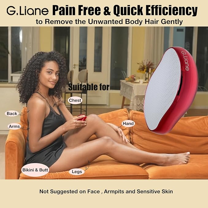 Crystal Hair Eraser,Upgraded Painless Crystal Hair Remover,Effective Nano Glass Hair Removal Device and Skin Exfoliation,Body Epilator for Women and Men(Red)