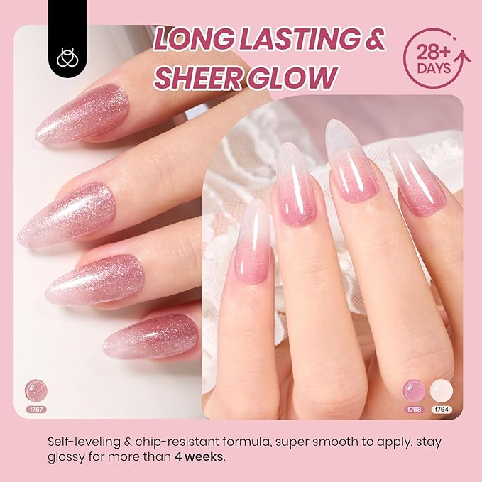 Beetles Jelly Gel Nail Polish Set - 6 Colors Nude Pink Purple Glitter Gel Polish Kit Faded Rose Color Neutral Sheer Gel Translucent Effect Soak off UV DIY Salon Manicure Gift for Women