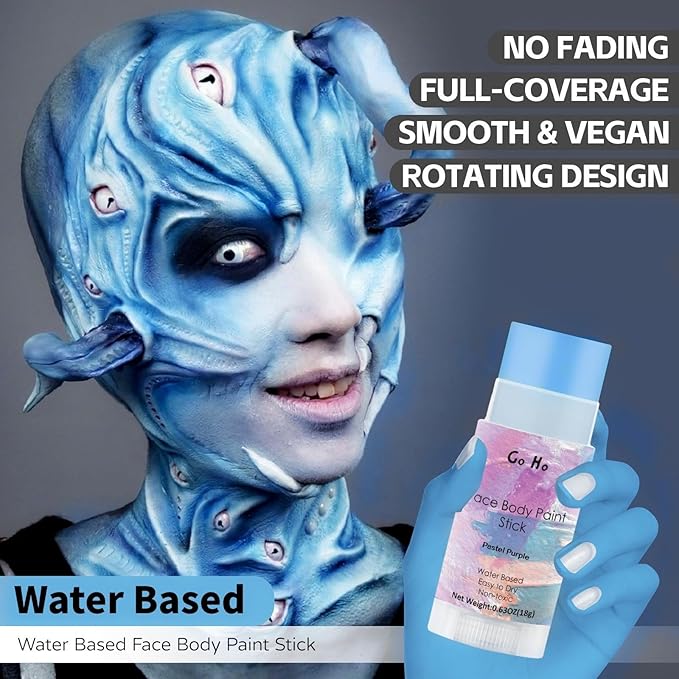 Go Ho Light Blue Face Body Paint Stick,Water Based Non-Toxic Face Painting,Easy-to-use Facepaint for Halloween SFX Ghost Bride Sally Cosplay Costume Makeup,0.63oz