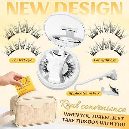 QUEWEL Magnetic-Eyelashes with Applicator, Portable Magnetic Eyelashes Natural Look, Upgrade 2 Magnet False Eyelashes More Easy to Wear, Easy to Use and Remove (Magnetics NZH-E)