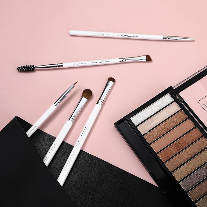 Eyeshadow Brush Set, EIGSHOW 5pcs Basic Eye Makeup Brushes For Blending, Eye Shadow, Eyeliner, Crease, Eyebrow, Vegan Travel Kit (Pearly White)