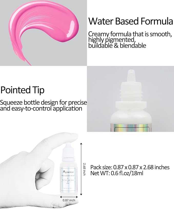 Mysense Hot Pink Face Body Paint,Water Based Washable Cream Body Painting for Adults and Children Halloween Costume Cosplay SFX Makeup,0.6oz