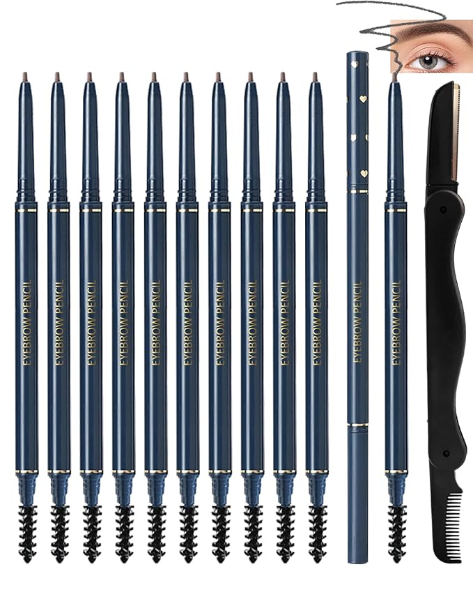 Eyebrow Pencils for Women,12Pcs Black Ultra-Fine Eye Brow Pencil Set,Easy to Color,Long-Lasting Waterproof Eyebrow Tint Pen for Define Shape and Fill Brow,Thanksgiving Eye Makeup Gift Kit for Girl-05