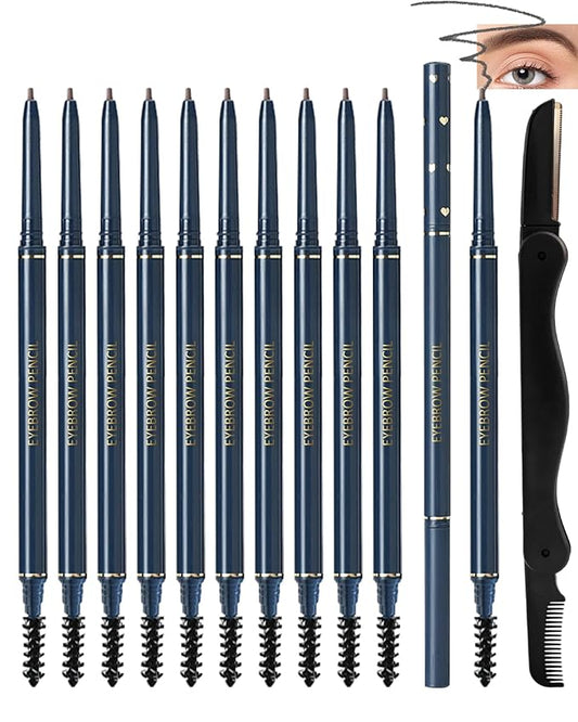 Eyebrow Pencils for Women,12Pcs Black Ultra-Fine Eye Brow Pencil Set,Easy to Color,Long-Lasting Waterproof Eyebrow Tint Pen for Define Shape and Fill Brow,Thanksgiving Eye Makeup Gift Kit for Girl-05