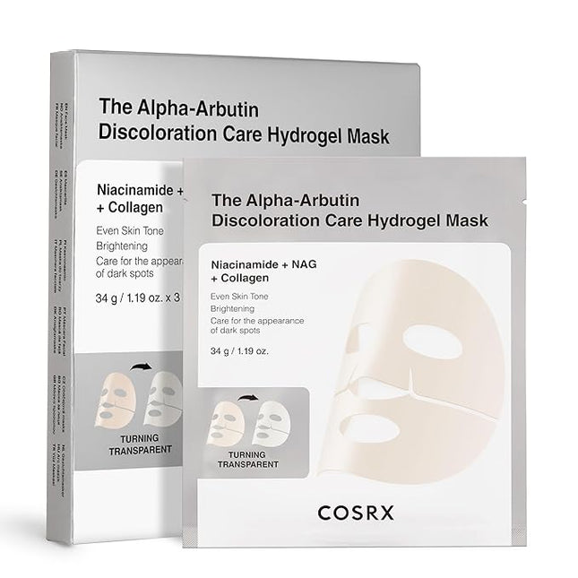 COSRX The Alpha-Arbutin Discoloration Care Hydrogel Face Masks Skincare 3 EA, Collagen Face Mask, Travel Essentials, Overnight Face Mask, Korean SkinCare