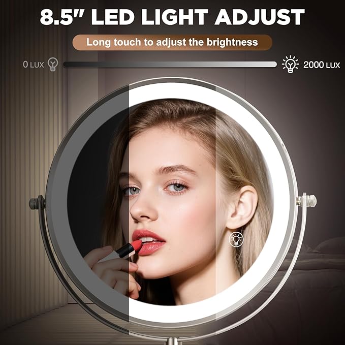 30X Wall Mounted Makeup Mirror with Lights,3 Color Modes Dimmable & Adjustable Double Side, Bathroom Vanity Makeup Mirror with 360 Rotation Extendable Swivel Arm,Magnifying Mirror - Brushed Nickel