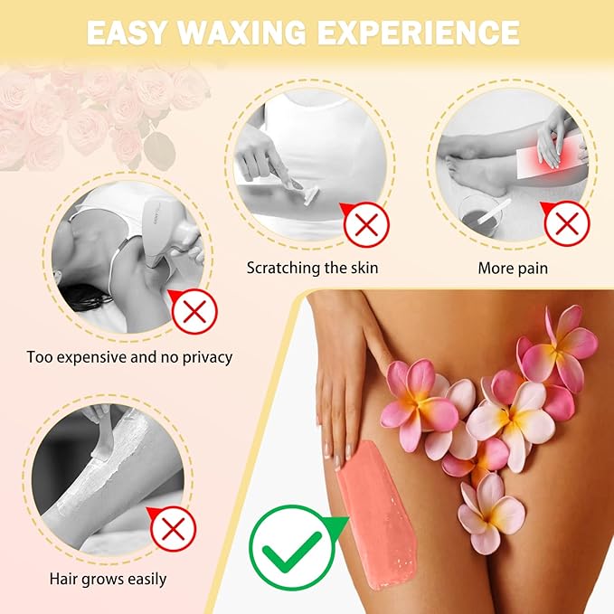 Wax Beads,5 Packs Hard Wax Beads Waxing at Home for Hair Removal - Hard Wax for Sensitive Skin Women with sticks, Bikini Brazilian Body Face Waxing (5 * 100g, Jasmine & Rose)