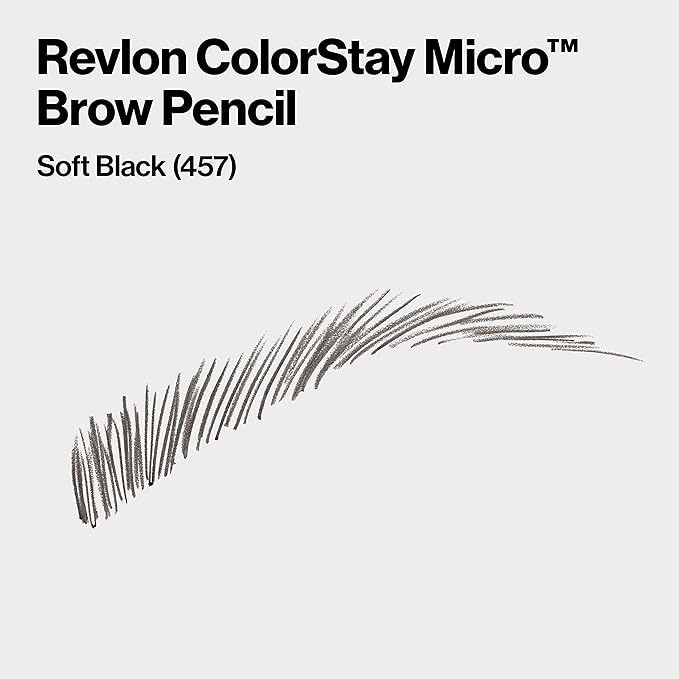 Revlon ColorStay Micro Eyebrow Pencil with Built In Spoolie Brush, Infused with Argan and Marula Oil, Waterproof, Smudgeproof, 457 Soft Black, 0.003 oz (Pack of 2)