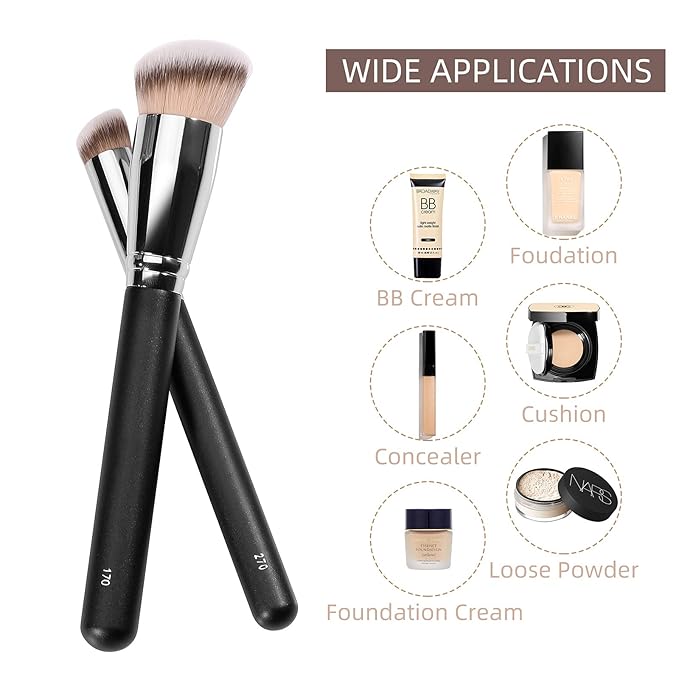 Under Eye Concealer Brush & Foundation Brush for Liquid Makeup, 2PCS Dense Synthetic Angled Kabuki Blending Makeup Brush, for Liquid, Cream and Setting Powder