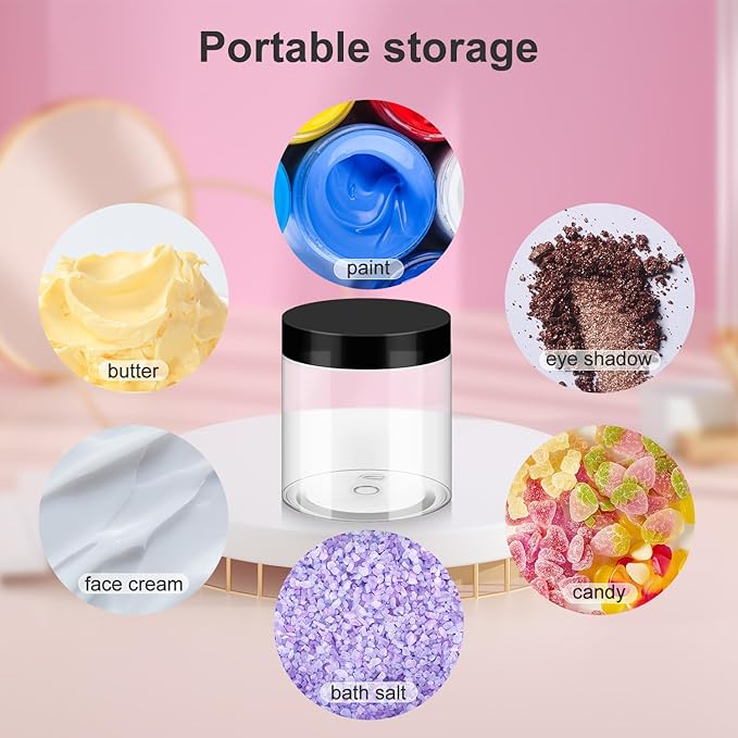 36 Pack 8oz Household Plastic Jars with Lids, BPA Free, Reusable, Refillable Transparent Cosmetic Containers for Bath Salts, Cosmetics, Powders, Beauty Product and Small Accessories, Black