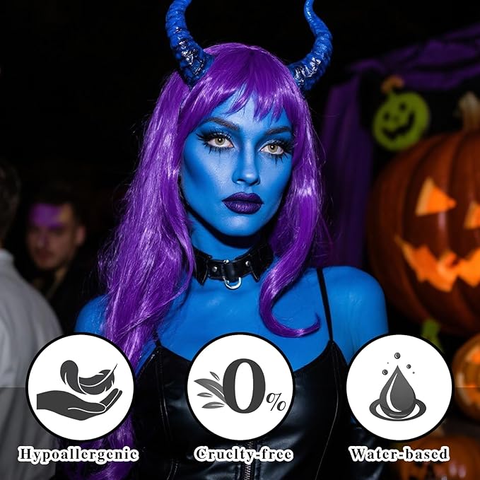 Blue Face Paint Stick,Water-Based Blue Body Paint Stick,Washable Full-Coverage Halloween Face Painting for Avatar Sally Corpse Bride Costume,Professional SFX Makeup for Cosplay,1.06 OZ