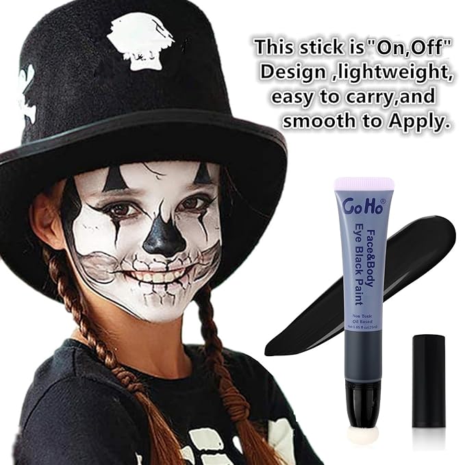 Go Ho Black Face Paint,Easy-to-Use Oil Based Eye Black Stick,Waterproof Face Body Paint for Halloween Cosplay Zombie Skeleton Clown Goth Makeup