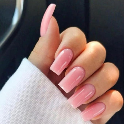 Rose Pink Press on Nails Long Square, KXAMELIE Medium Coffin Nails Press ons Long Glue on Natural Thick Fake Nails Acrylic Reusable 24 Solid Color False Nails for Women