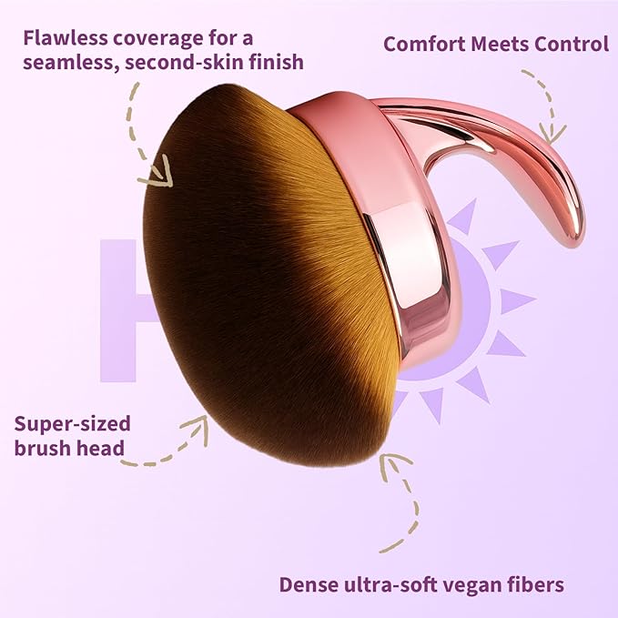 Blend & Blur Ultra Large Body Makeup Brush For Self Tanner, 5.11inch Wide-headed Kabuki Brush, Leg Makeup &Bronzer Self Tan Applicator Provides Effortless Pretty Finish, Blending Applicator- Rose Gold