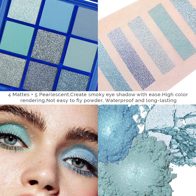 Sapphire Blue Smoky Eye Shadow Palette,Navy Royal Blue Green Goth Natural Eyeshadow Palette,Waterproof,Long Lasting Naturing-Looking