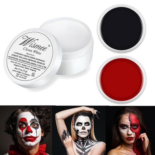 Clown Makeup Black White Red Cream Face Body Paint Clown Joker Zombie Vampire Skeleton Halloween Costume Fantasy Makeup Fancy Dress Up Cosmetics Set Oil Painting Art (White Red Black)