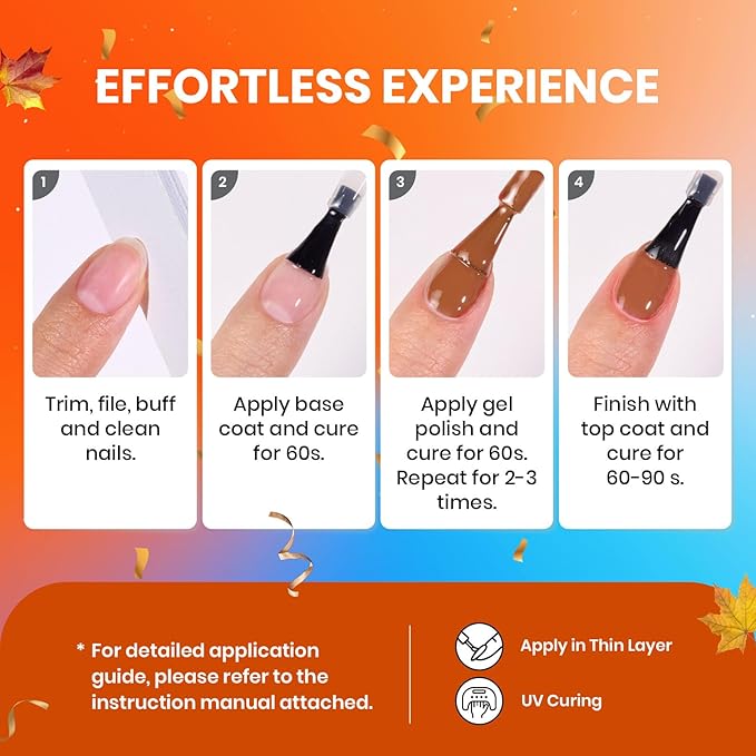 Beetles Fall Gel Nail Polish Set 6Pcs Brown Green Yellow Burgundy Orange Glitter Gel Polish Nails Art Soak off Uv LED Manicure Gift Set Golden Season Collection 2025 Nail Trend Gift for Women