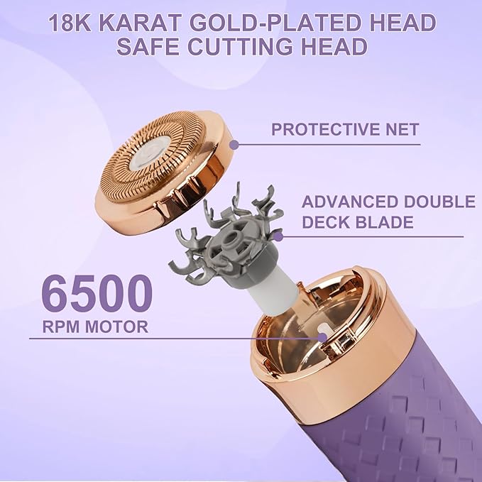 Facial Hair Remover for Women, Painless Rechargeable Hair Removal Device, Comes with 2 Replacement Heads, Portable Electric Shaver/Razors for Face, Chin, Upper Lip, arms (Sky Blue)