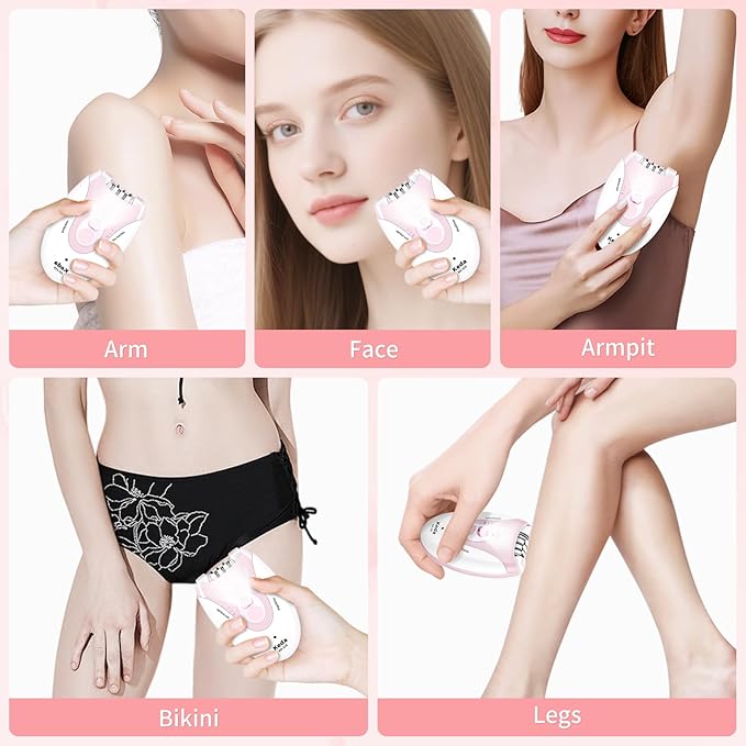 Epilator for Women - 2 Speeds Smooth Skin Face Epilators with LED - Long-Lasting Cordless Electric Tweezers Hair Remover for Armpit/Leg/Bikini Area/Arm/Facial Epilator Hair Removal for Women