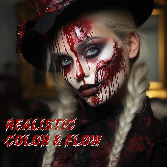 BOBISUKA 3PCS Halloween Fake Blood Kit, Fresh/Dark/Old Washable Realistic Liquid Dripping Stage Blood for SFX Makeup, Cosplay, Party, Horror Film