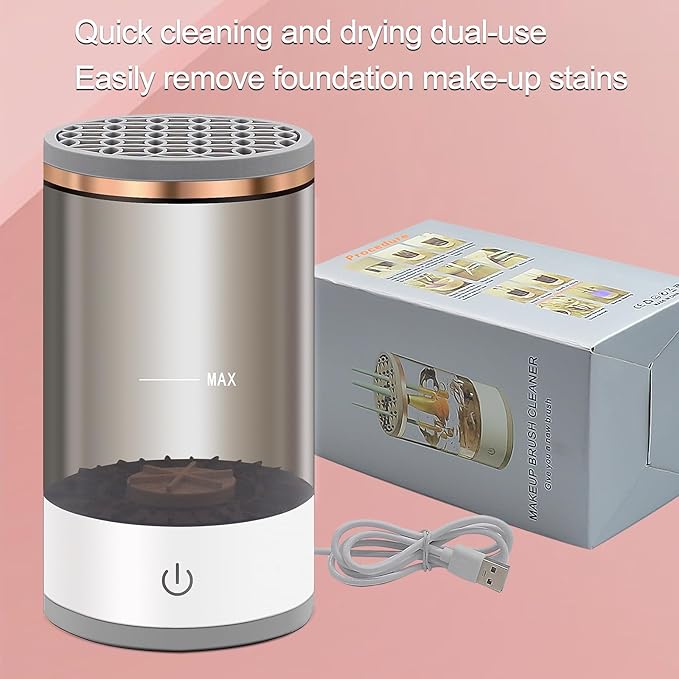 Electric Makeup Brush Cleaner Machine: Portable Face Beauty Brushes Cleaning Blender with Silicone Holder, Facial Care Tool Washer, Sponge Washing Device, Girls Travel Cosmetic Organizer (Black)