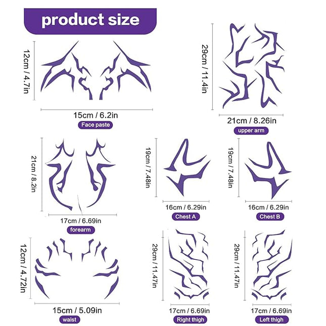 Movie Anime Purple Temporary Tattoos Dance Cosplay Tattoos Stickers Prop Halloween Cosplay Accessories (Purple)