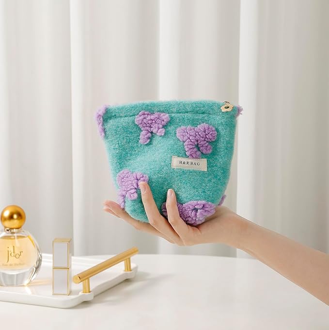 2 Pcs Makeup Bags, Large Cosmetic Bag Travel Toiletry Bag Organizer for Women, Plush Makeup Bag Small Cosmetic Pouch Purse with Zipper Gifts for Girls Teen