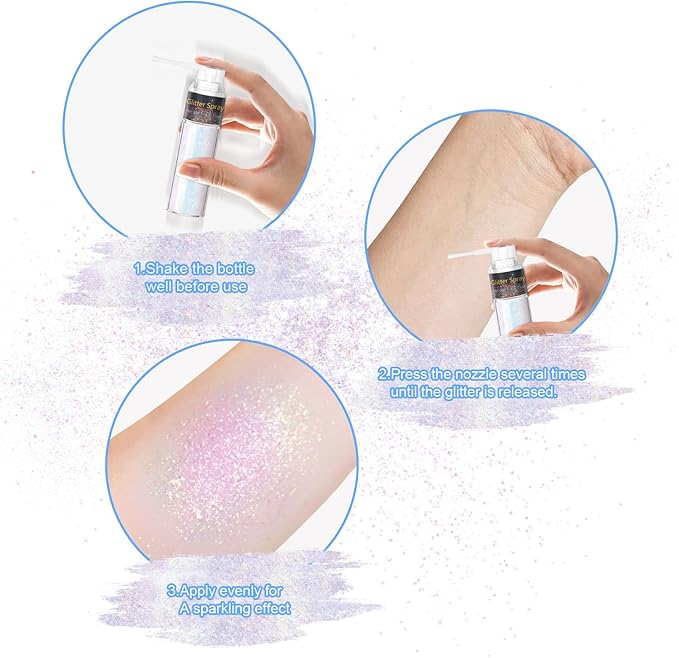 Hair and Body Glitter Spray, 1PC Hair Glitter Extra Fine Face Shimmer Powder for Clothes, Festival Loose Sparkle Powder for Rave Clothes Nail Art Easter Halloween Crafts