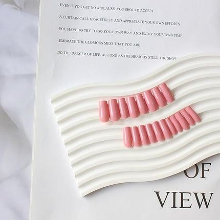 Rose Pink Press on Nails Long Square, KXAMELIE Medium Coffin Nails Press ons Long Glue on Natural Thick Fake Nails Acrylic Reusable 24 Solid Color False Nails for Women
