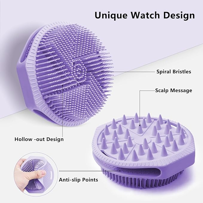 Silicone Shower Scrubber Women Men 2 Pack Exfoliating Body Scrubber Exfoliator Scalp Non-Slip Hollow Hand Glove Loofah Alternative Deep Clean Wash Dual-Sided Durable Scrub Bath Essentials Purple Pink