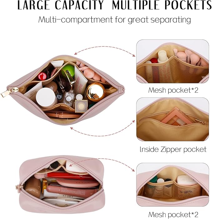 Women Gifts | Initial Makeup Bag Set for Girl Personalized Gifts for Bridesmaid Friend Graduation Teachers PU Leather Cosmetic Travel Toiletry Bag(Pink,E)