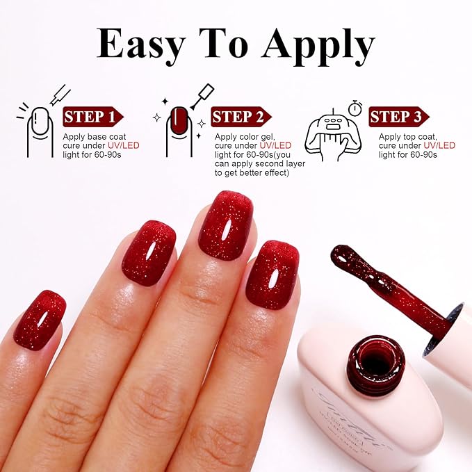 Imtiti Glitter Gel Nail Polish, Red Glitter Gel Polish Soak Off LED U V Shimmer Sparkle Christmas Red Nail Gel Polish Fall Winter DIY Nail Art Starter Manicure Salon 10ML