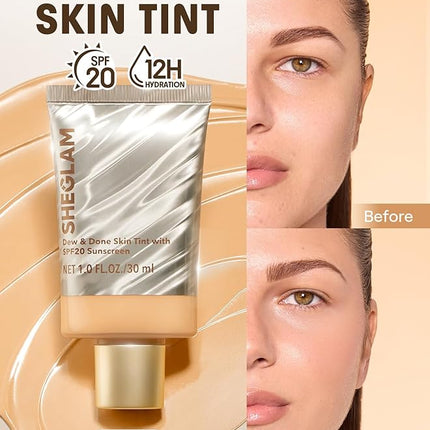 SHEGLAM Dew & Done Skin Tint with SPF20 Light-medium Coverage Foundation Evens Skin Tone-Shell