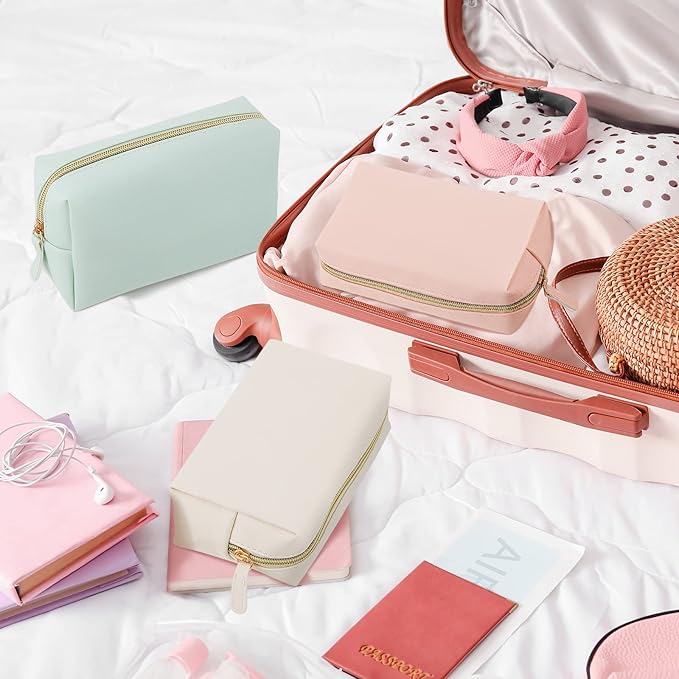 8 Pcs Makeup Bag Pu Leather Cosmetic Pouch Waterproof Small Toiletry Bag Portable Cosmetic Organizer Water Resistant Storage Purse for Lady Women Daily Storage Travel Organizer (Soft Colors,Medium)