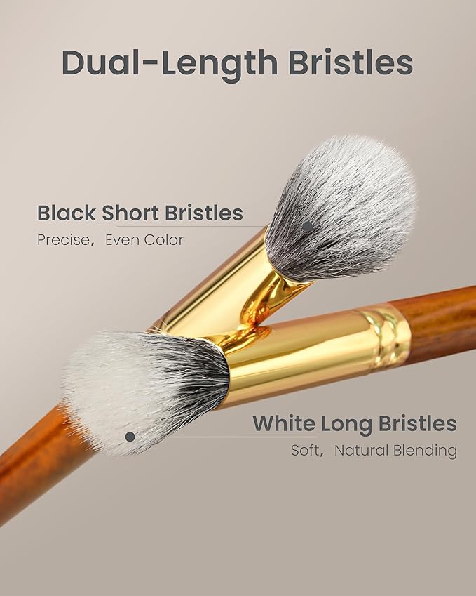 Desert Oak Series Powder Cheek Duo Brush Set - CM 188 Blush Brush & CM 189 Highlighter Brush of Goat Hair for a Soft-Focus Glow, Bubinga Handle