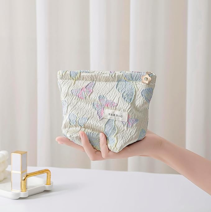 2 Pcs Makeup Bags, Large Cosmetic Bag Travel Toiletry Bag Organizer for Women, Embroidery Craft, Floral Makeup Bag Small Cosmetic Pouch Purse with Zipper Gifts for Girls Teen