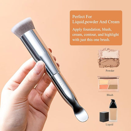 Flat Top Kabuki Foundation Brush TEXAMO Spoon Dual-ended Angled Foundation Makeup Brush Concealer Brush Premium Face Brush, Blending Powder Cream Buffing Stippling