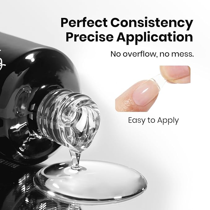 Beetles 3Pcs 15ml HEMA-Free Nail Glue Top Coat & Base Gel Set No Wipe Top Coat Base Nail Glue Gel for False Nails Shine Effect Long Lasting Nail Extension DIY Salon Nails at Home, U V Light Required