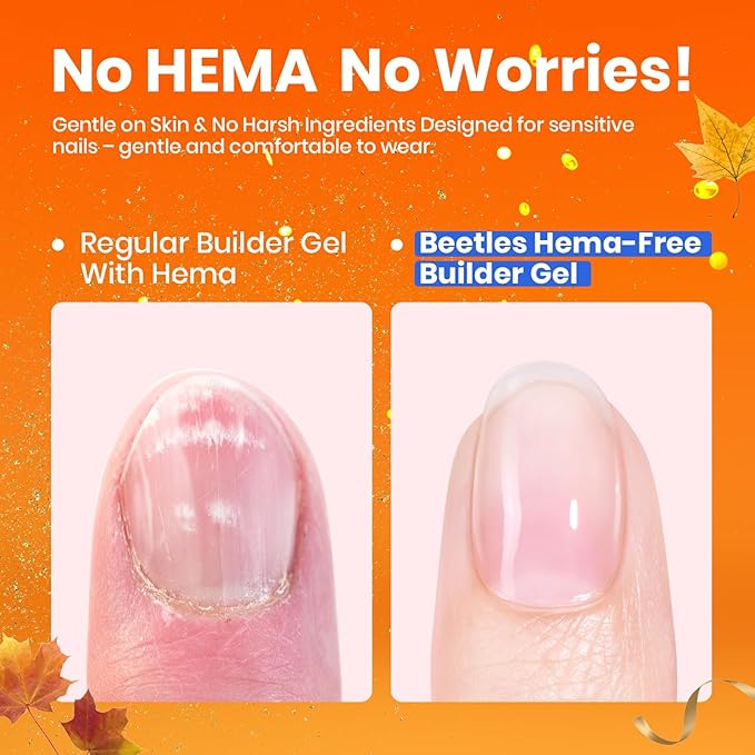 Beetles Builder Gel for Nails HEMA-Free,2 Colors 7 in 1 Clear & Nude Strengthener Gel for Building Nail Apex & Extension LED Lamp Cured Sensitive Nails Friendly for Beginners & DIY Fall Nails Salon